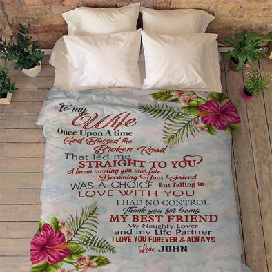 "To My Wife Floral Print" Customized Blanket