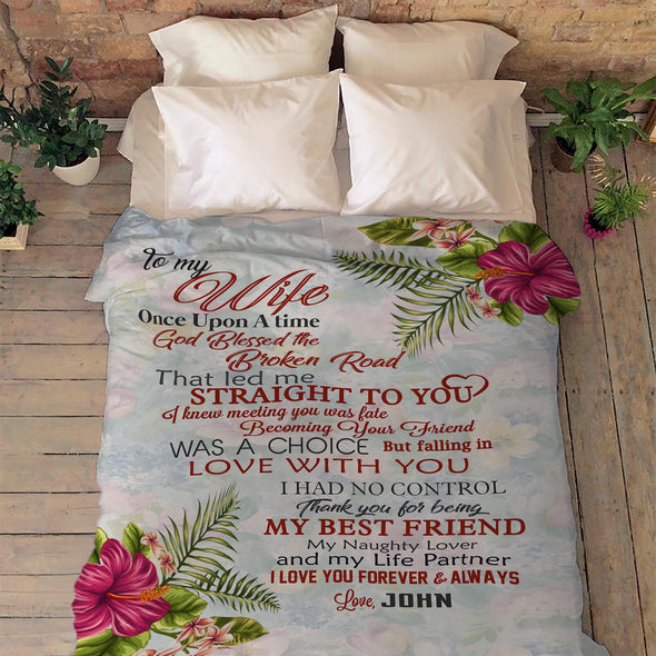 "To My Wife Floral Print" Customized Blanket