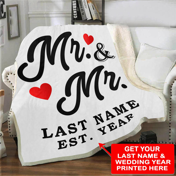 Mr & Mr Personalized LGBT Blanket With Name And Wedding Year