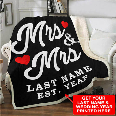 Custom LGBT Mrs & Mrs Love Blanket With Wedding Year