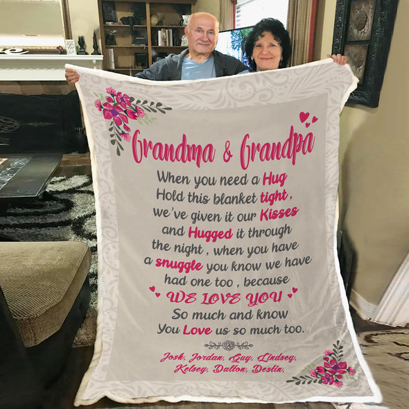 "We Love You" Grandma Customized Blanket For Grandma/Grandpa/Mamma/Papa/Auntie