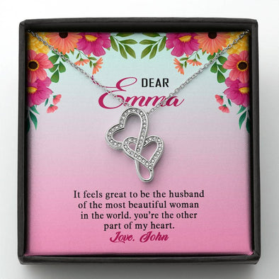 Dear Wife, You're The Other Part Of My Heart, Personalized Couple Accessories, Customized Double Heart Necklace, Gift For Her, Anniversary, Valentine's Gift