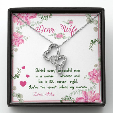 My Dear Wife You're The Secret Behind My Success, Pendant For Wife, Double Heart Necklace, Jewelry For Love, Personalized Gift, Couple Love Necklace, Birthday
