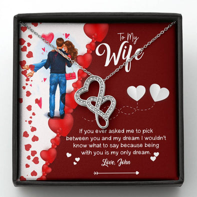 Dear Wife Being With You Is My Only Dream, Personalized Couple Jewelry, Gift For Wife, Double Heart Necklace, Love For Wife, Couple Necklace, Pendant For Her