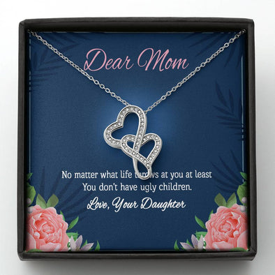Double Heart Pendant For Mother, Gift For Mom, Necklace with Message Card, Gift For Mother's Day, Silver Pendant, Mom And Daughter Pendant, Stainless Steel