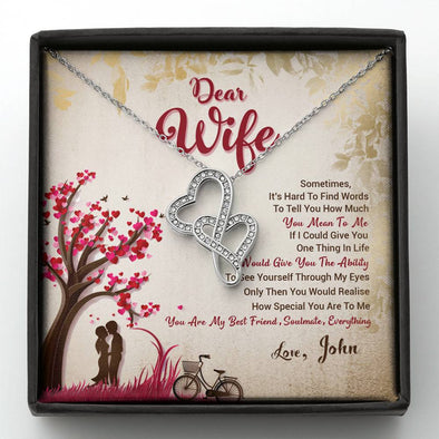 Dear Wife You Are My Best Friend, Soulmate, Everything, Personalized Couple Jewelry, Love For Wife, Double Heart Necklace, Valentine's Day Gift, Name Pendant