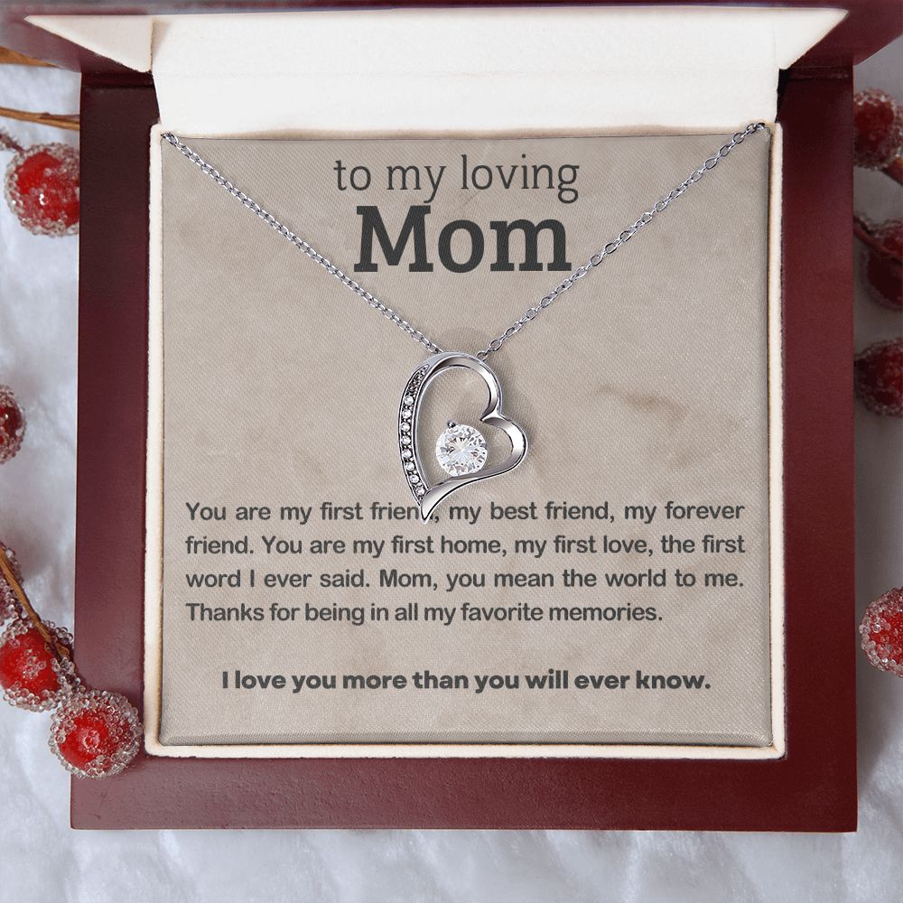 TO MY LOVING MOM, FOREVER LOVE NECKLACE WITH MESSAGE CARD FOR MOM, BIRTHDAY, MOTHER'S DAY GIFT FOR HER