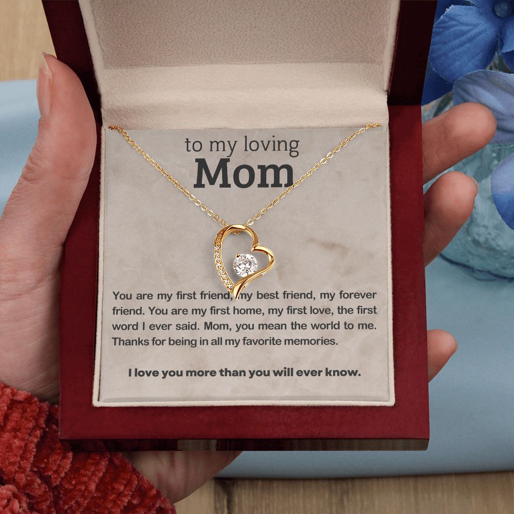 TO MY LOVING MOM, FOREVER LOVE NECKLACE WITH MESSAGE CARD FOR MOM, BIRTHDAY, MOTHER'S DAY GIFT FOR HER