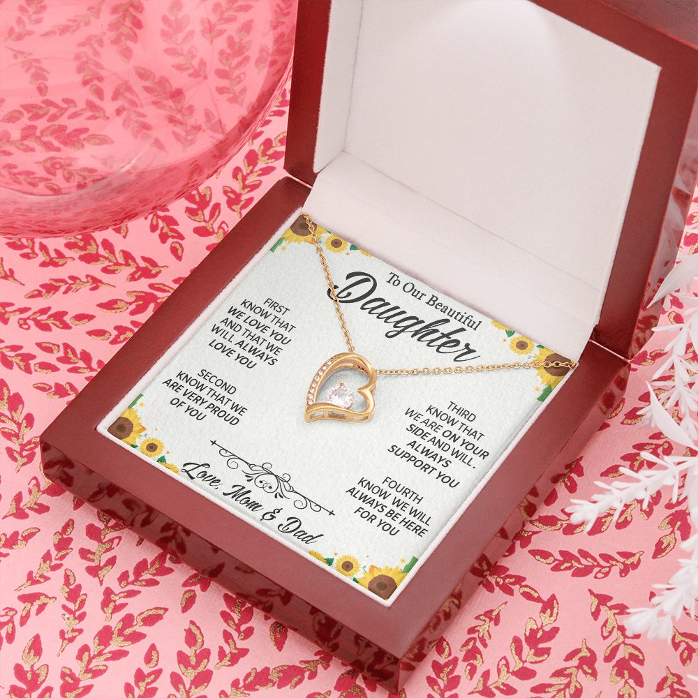 To Our Beautiful Daughter, Forever Love Necklace With Know That We Love You Message Card, Daughter's Day, Birthday Gift For Her, Jewelry For Her, Necklace For Her, Pendant For Her