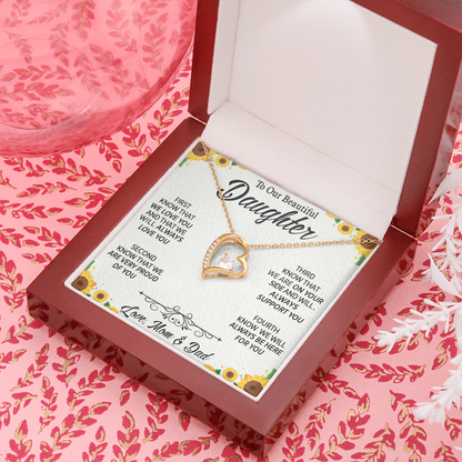 To Our Beautiful Daughter, Forever Love Necklace With Know That We Love You Message Card, Daughter's Day, Birthday Gift For Her, Jewelry For Her, Necklace For Her, Pendant For Her