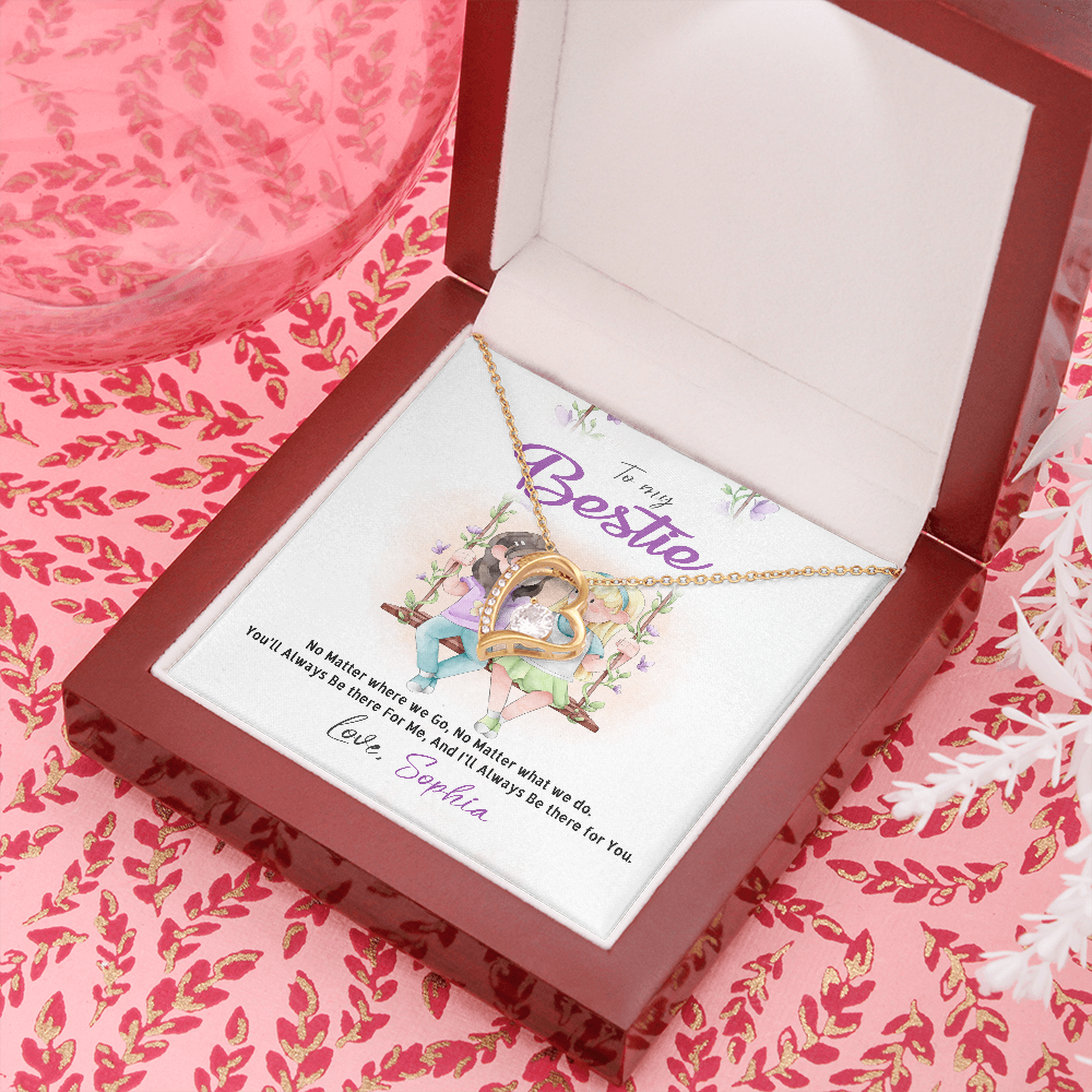 To My Bestie, Forever Love Necklace With I'll Always Be There For You Custom Message Card, Necklace for Her, Birthday, Gift For Her, Jewelry For Her, Pendant For Her