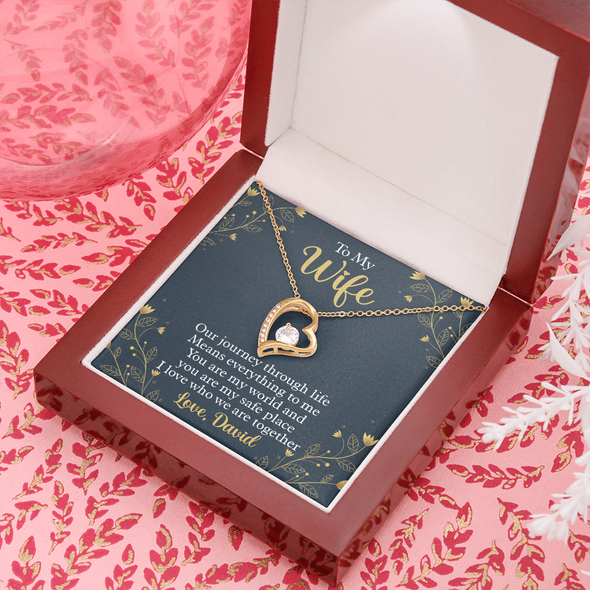 To My Beautiful Wife, Forever Love Necklace With Our Journey Through Life Means Everything To Me Customized Message Card, Birthday, Gift For Her, Jewelry For Her, Pendant For Her