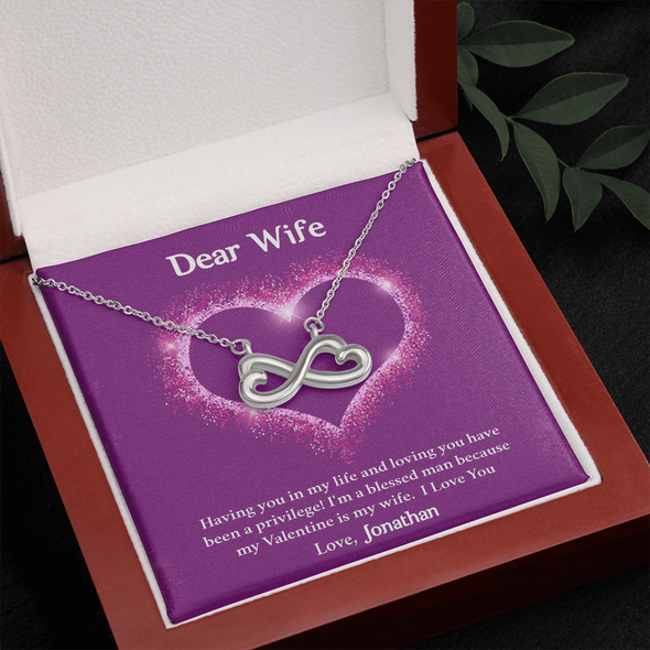 Dear Wife, Infinity Hearts Necklace With Having You In My Life Message Card, Birthday, Anniversary, Valentine's Day Gift, Jewelry For Her, Pendant For Her, Customized Message Card