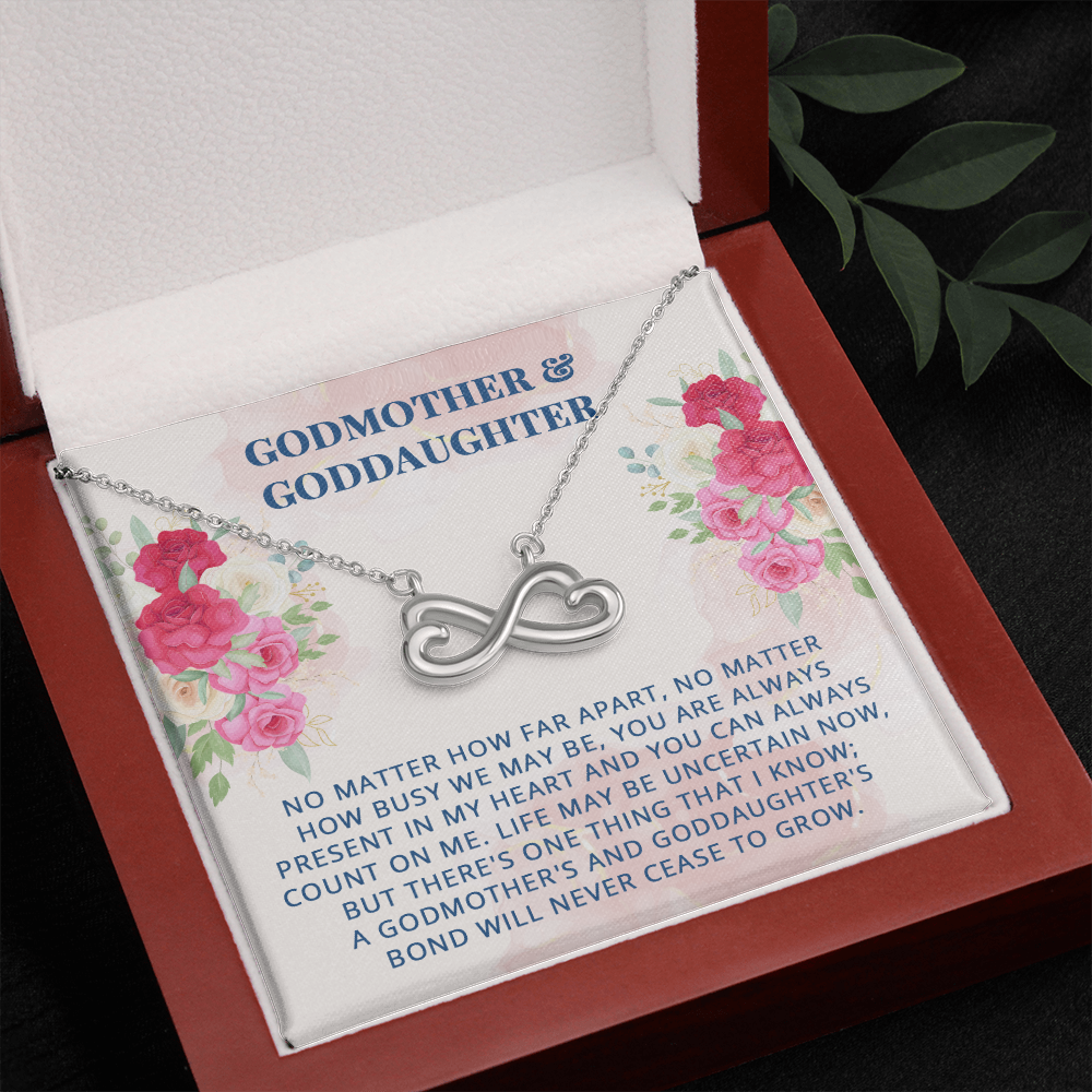 To My Godmother, Infinity Hearts Necklace With You Are Always Present In My Heart Message Card, Mother's Day Gift, Pendant For Her, Birthday, Anniversary, Gift For Her, Jewelry For Her