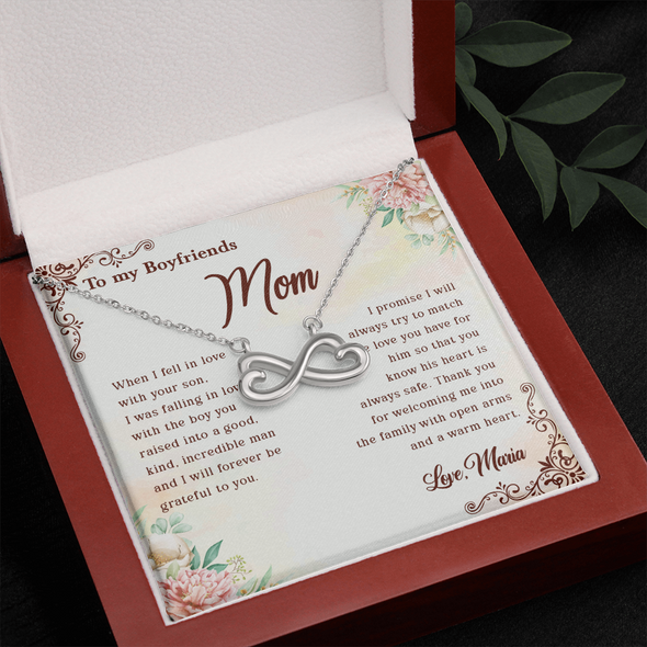 To My Boyfriend's Mom, Infinity Hearts Necklace With I Will Forever Be Grateful To You Message Card, Mother's Day Gift, Anniversary Gift, Birthday Gift, Jewelry For Her, Customized Message Card