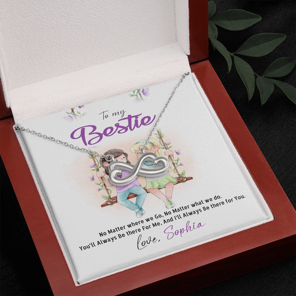 To My Bestie, Infinity Hearts Necklace With I'll Always Be There For You Custom Message Card, Necklace for Her, Birthday, Gift For Her, Jewelry For Her, Pendant For Her