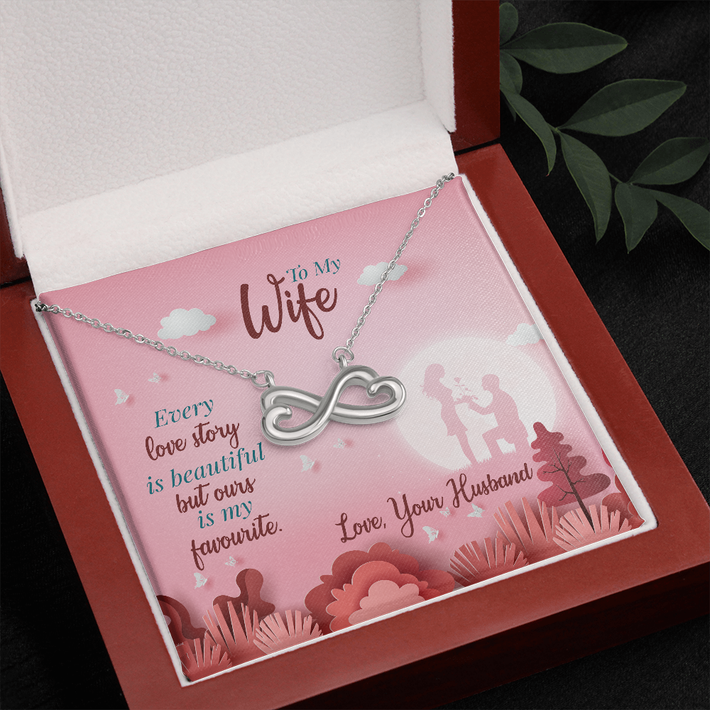 To My Wife, Infinity Hearts Necklace With Our Love Story Is My Favourite Message Card, Birthday, Anniversary, Gift For Her, Jewelry For Her, Pendant For Her