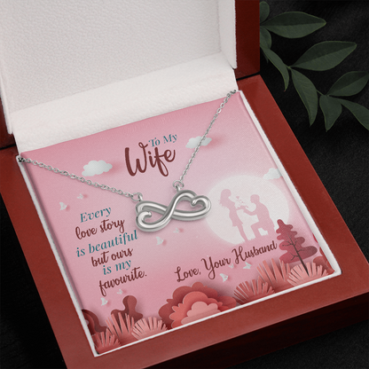 To My Wife, Infinity Hearts Necklace With Our Love Story Is My Favourite Message Card, Birthday, Anniversary, Gift For Her, Jewelry For Her, Pendant For Her