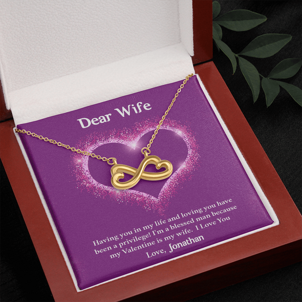 Dear Wife, Infinity Hearts Necklace With Having You In My Life Message Card, Birthday, Anniversary, Valentine's Day Gift, Jewelry For Her, Pendant For Her, Customized Message Card