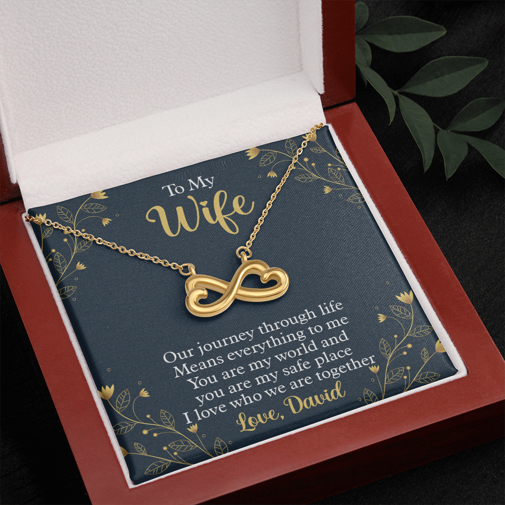 To My Beautiful Wife, Infinity Hearts Necklace With Our Journey Through Life Means Everything To Me Customized Message Card, Birthday, Gift For Her, Jewelry For Her, Pendant For Her