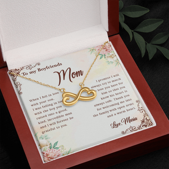 To My Boyfriend's Mom, Infinity Hearts Necklace With I Will Forever Be Grateful To You Message Card, Mother's Day Gift, Anniversary Gift, Birthday Gift, Jewelry For Her, Customized Message Card