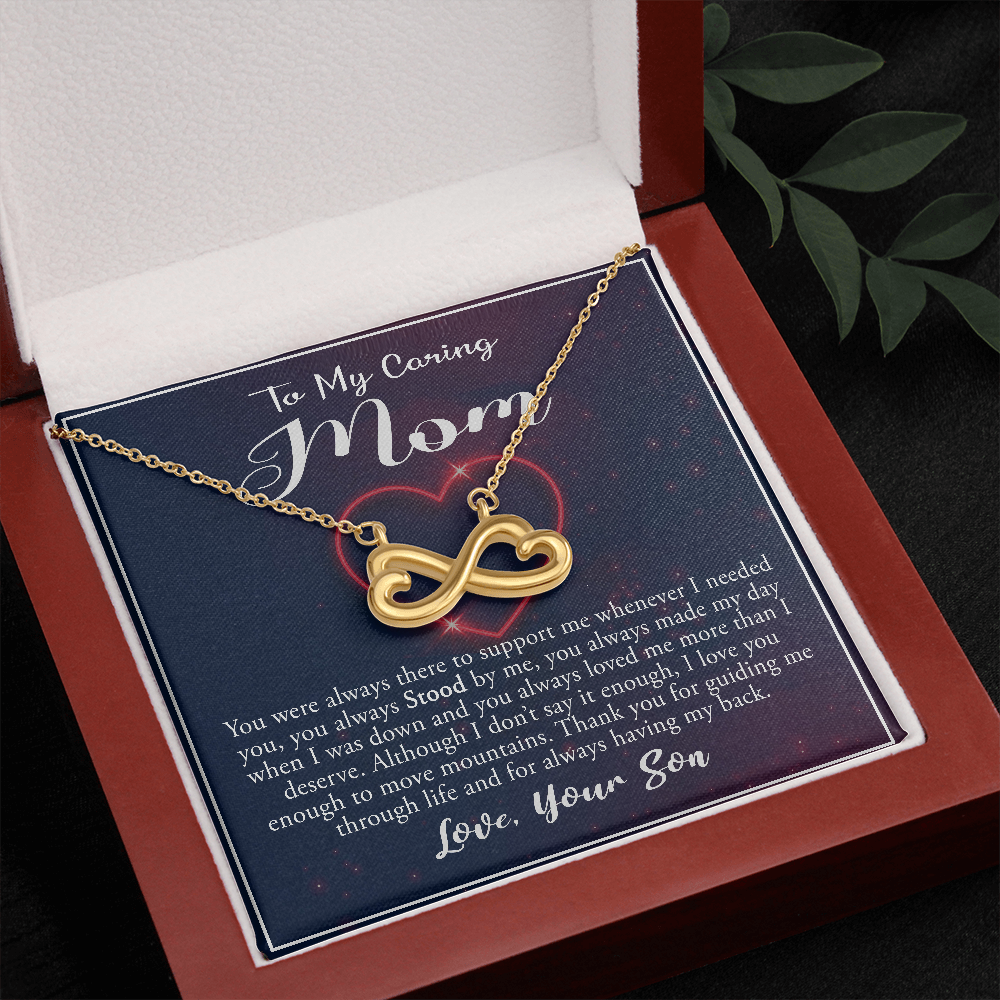 To My Caring Mom, Infinity Hearts Necklace, Pendant For Her, Birthday, Anniversary, Christmas, Mother's Day, Gift For Her, Jewelry For Her, Necklace For Her From Her Son
