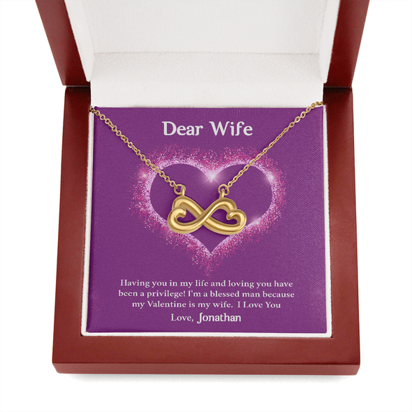 Dear Wife, Infinity Hearts Necklace With Having You In My Life Message Card, Birthday, Anniversary, Valentine's Day Gift, Jewelry For Her, Pendant For Her, Customized Message Card