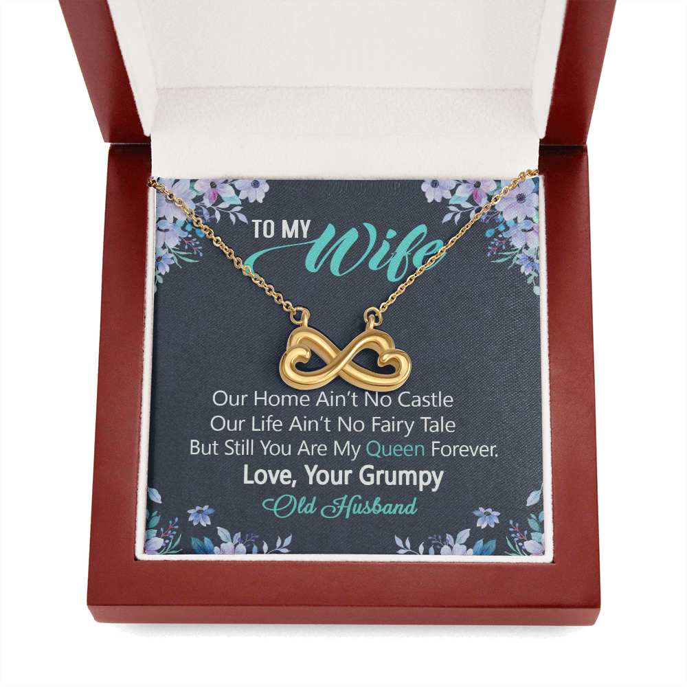 To My Wife, Infinity Hearts Necklace With Our Home Ain't No Castle Message Card, Pendant For Her, Birthday, Anniversary, Gift For Her, Jewelry For Her