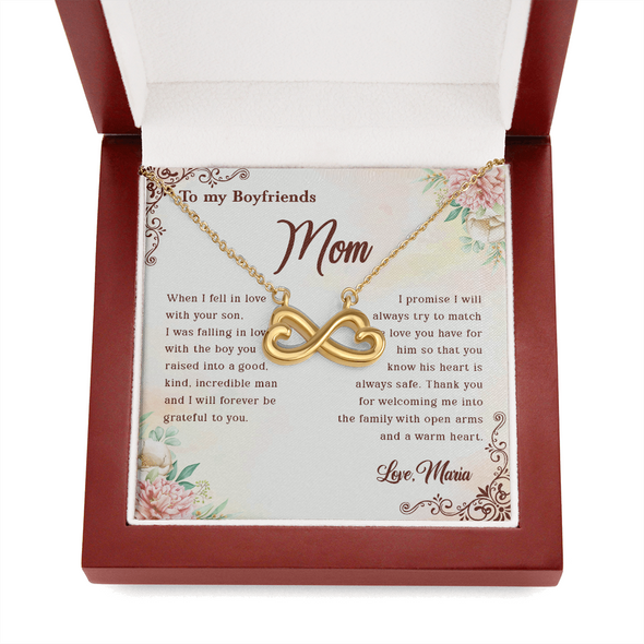 To My Boyfriend's Mom, Infinity Hearts Necklace With I Will Forever Be Grateful To You Message Card, Mother's Day Gift, Anniversary Gift, Birthday Gift, Jewelry For Her, Customized Message Card