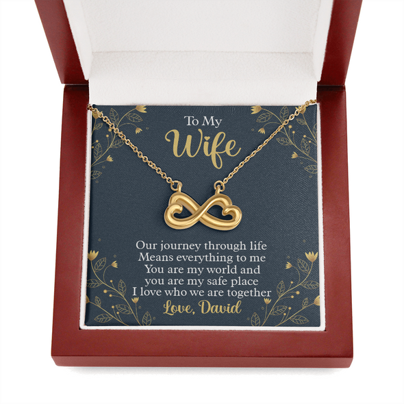 To My Beautiful Wife, Infinity Hearts Necklace With Our Journey Through Life Means Everything To Me Customized Message Card, Birthday, Gift For Her, Jewelry For Her, Pendant For Her