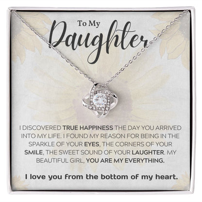 TO MY DAUGHTER, I LOVE YOU FROM THE BOTTOM OF MY HEART, LOVE KNOT NECKLACE WITH MESSAGE CARD FOR DAUGHTER, BIRTHDAY GIFT FOR HER