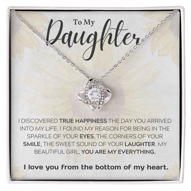 TO MY DAUGHTER, I LOVE YOU FROM THE BOTTOM OF MY HEART, LOVE KNOT NECKLACE WITH MESSAGE CARD FOR DAUGHTER, BIRTHDAY GIFT FOR HER