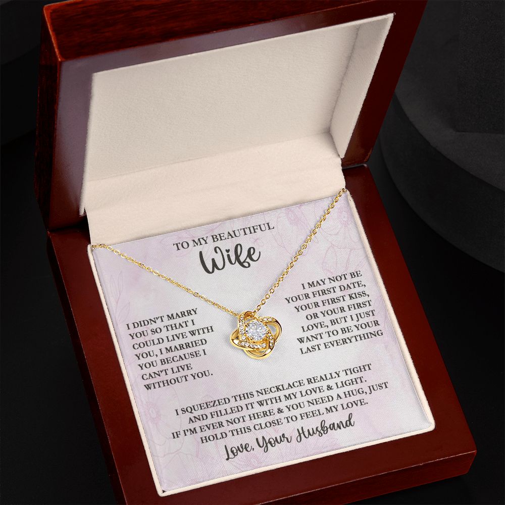 TO MY BEAUTIFUL WIFE, LOVE KNOT NECKLACE WITH MESSAGE CARD, GIFT FOR WIFE/SOULMATE, BIRTHDAY GIFT FOR HER