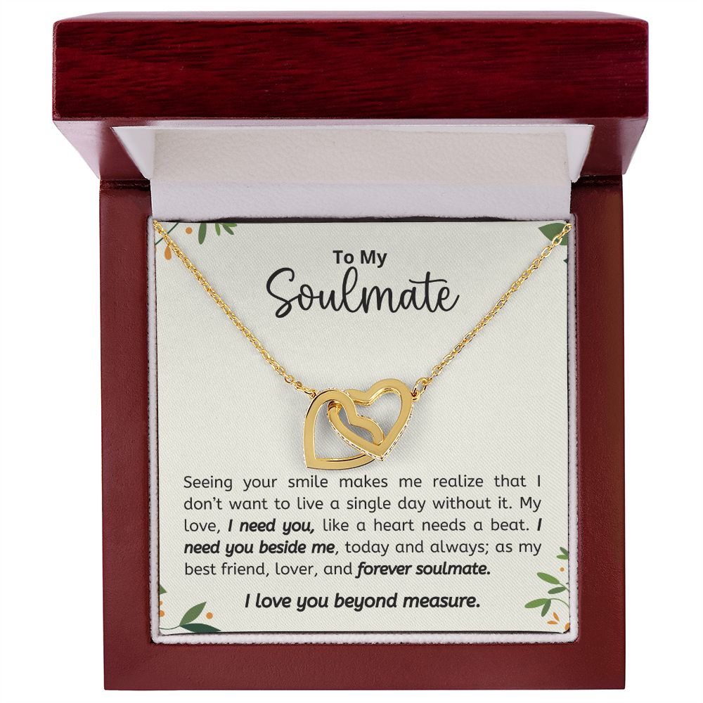 TO MY SOULMATE I LOVE YOU BEYOND MEASURE, INTERLOCKING HEART NECKLACE, GIFT FOR HER, BIRTHDAY, ANNIVERSARY GIFT FOR WIFE