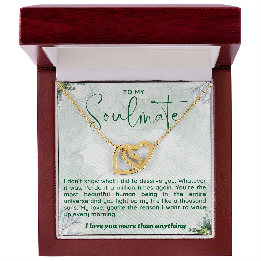 TO MY SOULMATE I LOVE YOU MORE THAN ANYTHING, INTERLOCKING HEART NECKLACE, GIFT FOR HER, BIRTHDAY, ANNIVERSARY GIFT FOR WIFE