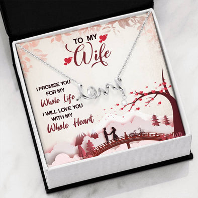 Love Scripted Necklace for Her, I Will Love You With My Whole Heart Scripted Love Necklace, Couple Jewelry, Gold/silver Love Necklace