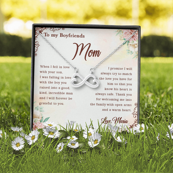 To My Boyfriend's Mom, Infinity Hearts Necklace With I Will Forever Be Grateful To You Message Card, Mother's Day Gift, Anniversary Gift, Birthday Gift, Jewelry For Her, Customized Message Card