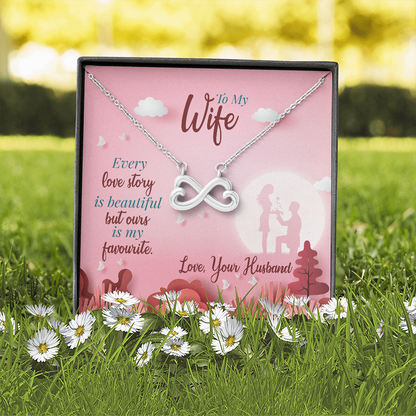 To My Wife, Infinity Hearts Necklace With Our Love Story Is My Favourite Message Card, Birthday, Anniversary, Gift For Her, Jewelry For Her, Pendant For Her