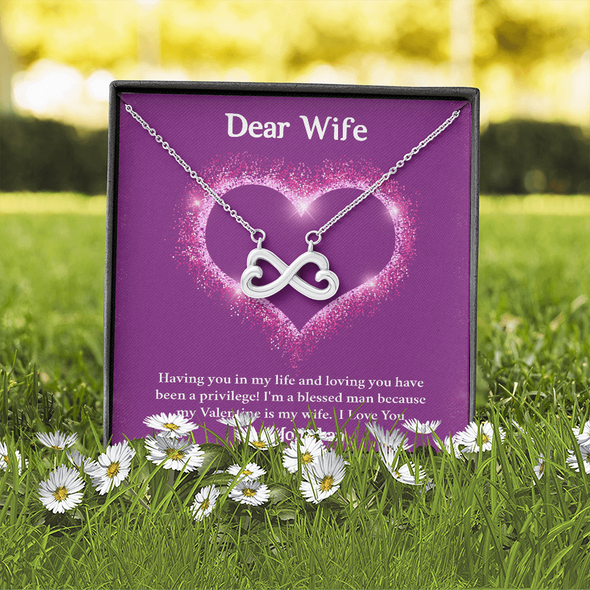 Dear Wife, Infinity Hearts Necklace With Having You In My Life Message Card, Birthday, Anniversary, Valentine's Day Gift, Jewelry For Her, Pendant For Her, Customized Message Card