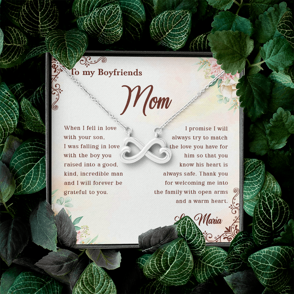 To My Boyfriend's Mom, Infinity Hearts Necklace With I Will Forever Be Grateful To You Message Card, Mother's Day Gift, Anniversary Gift, Birthday Gift, Jewelry For Her, Customized Message Card