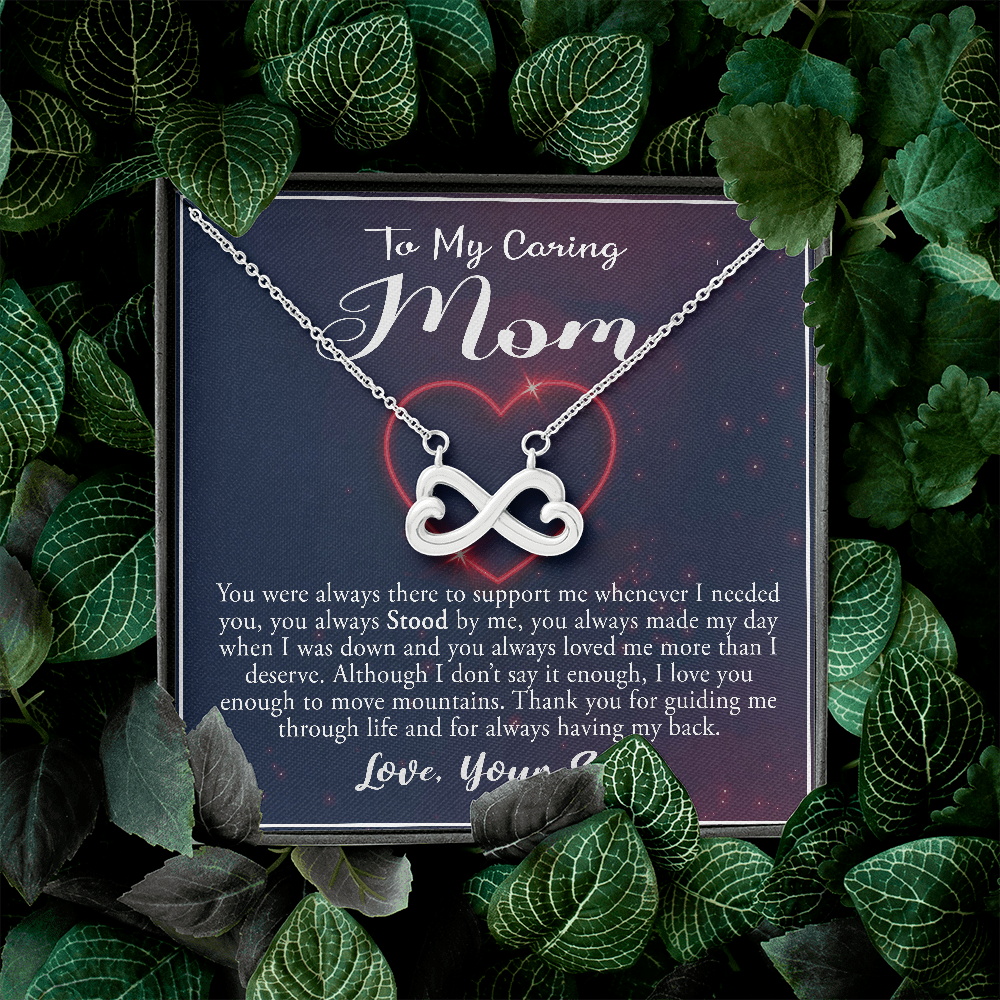 To My Caring Mom, Infinity Hearts Necklace, Pendant For Her, Birthday, Anniversary, Christmas, Mother's Day, Gift For Her, Jewelry For Her, Necklace For Her From Her Son