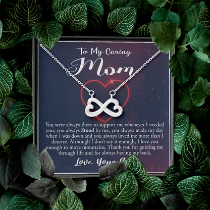 To My Caring Mom, Infinity Hearts Necklace, Pendant For Her, Birthday, Anniversary, Christmas, Mother's Day, Gift For Her, Jewelry For Her, Necklace For Her From Her Son