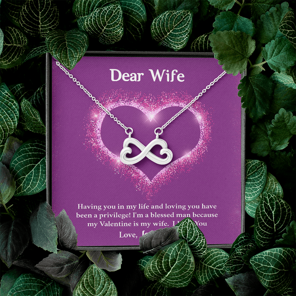 Dear Wife, Infinity Hearts Necklace With Having You In My Life Message Card, Birthday, Anniversary, Valentine's Day Gift, Jewelry For Her, Pendant For Her, Customized Message Card