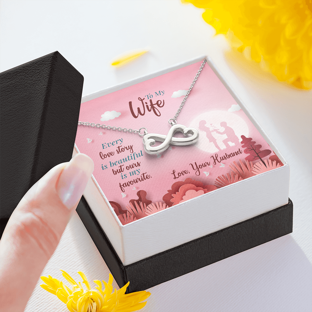 To My Wife, Infinity Hearts Necklace With Our Love Story Is My Favourite Message Card, Birthday, Anniversary, Gift For Her, Jewelry For Her, Pendant For Her