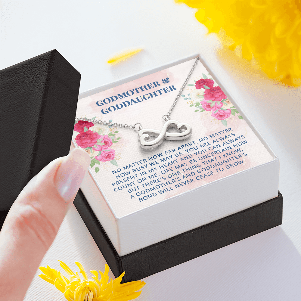 To My Godmother, Infinity Hearts Necklace With You Are Always Present In My Heart Message Card, Mother's Day Gift, Pendant For Her, Birthday, Anniversary, Gift For Her, Jewelry For Her