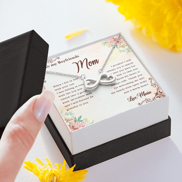 To My Boyfriend's Mom, Infinity Hearts Necklace With I Will Forever Be Grateful To You Message Card, Mother's Day Gift, Anniversary Gift, Birthday Gift, Jewelry For Her, Customized Message Card