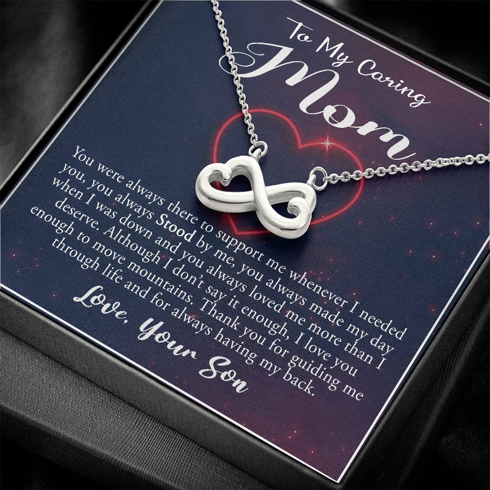 To My Caring Mom, Infinity Hearts Necklace, Pendant For Her, Birthday, Anniversary, Christmas, Mother's Day, Gift For Her, Jewelry For Her, Necklace For Her From Her Son