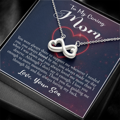 To My Caring Mom, Infinity Hearts Necklace, Pendant For Her, Birthday, Anniversary, Christmas, Mother's Day, Gift For Her, Jewelry For Her, Necklace For Her From Her Son