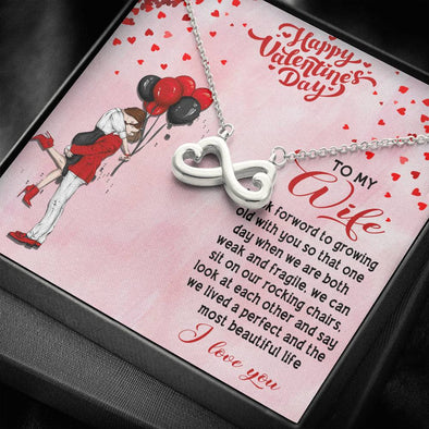 To My Wife, I Look Forward To Growing Old With You, Couple Accessories, Necklace With Message Card, Gift For Wife, Infinity Silver Necklace For Love, Birthday