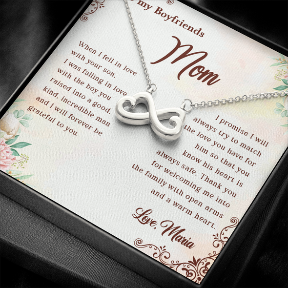To My Boyfriend's Mom, Infinity Hearts Necklace With I Will Forever Be Grateful To You Message Card, Mother's Day Gift, Anniversary Gift, Birthday Gift, Jewelry For Her, Customized Message Card